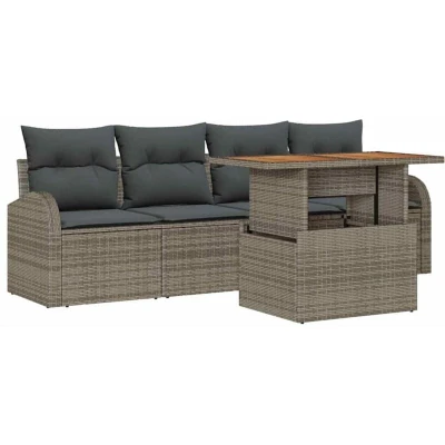 Image of vidaXL 5 Piece Garden Sofa Set with Cushions Grey Poly Rattan