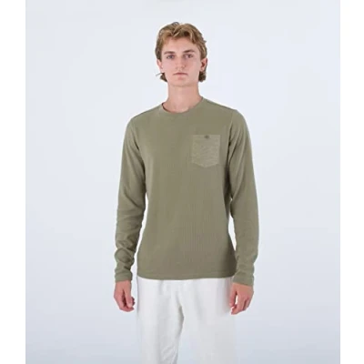 Image of Hurley Men&#039;s Felton Thermal Crew Ls T Shirt, Army, XXL