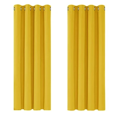Image of Deconovo Blackout Curtains Super Soft Bedroom Thermal Insulated Energy Saving for Kids Mellow Yellow 46x63 Inch 2 Panels