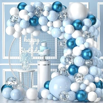 Image of Blue Balloon Arch Kit 114Pcs Baby With And White Balloons,Metallic Sliver Balloons Shower For Wedding, Birthday Decorations Boys