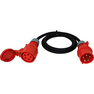 Image of NWP CEE Extension Cable 2 m 400 V 16 A Black IP44 5 x 2.5 mm2 H07RN F Rubber Hose for Construction Sites, Industry, Outdoor Use