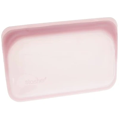 Image of Stasher Snack Bag (Rose Quartz) Reusable Freezer Bags For Travel and Food Storage, Silicone Zip Loc 21cm x 14cm 1.3cm / 290ml