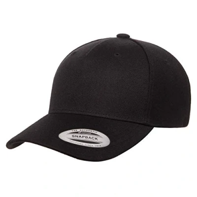 Image of Yupoong Men&#039;s Yp Classics 5 Panel Premium Curved Visor Snapback Cap, Black, One Size