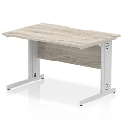 Image of Impulse 1200 x 800mm Scalloped Edge Straight Office Desk Grey Oak Top Silver Cable Managed Leg