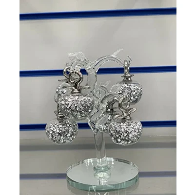Image of Biznest Sparkly Silver Crushed Diamond Decorative Crystal Filled Glass Fruit Basket