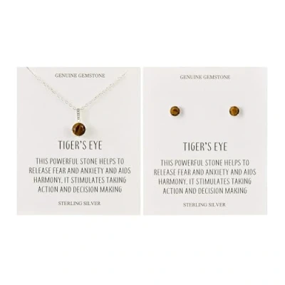 Image of Philip Jones Sterling Silver Tigers Eye Gemstone Set with Quote Card