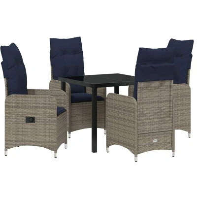 Image of Vidaxl 5 Piece Garden Dining Set with Cushions Black Poly Rattan