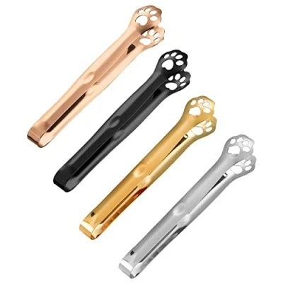 Image of Qikam Cat Paw Shape Kitchen Tongs Food Serving Stainless Steel Buffet Tongs, Cooking Salad BBQ Frying Utensils, Kitchen, Easy to Clean, Non Stick