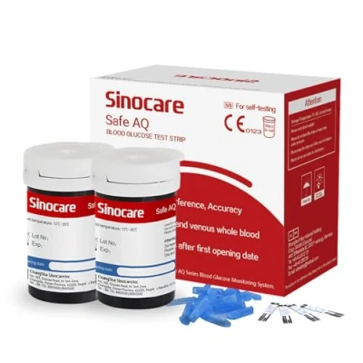 Image of Sinocare Diabete Blood Glucose Test Strips x 50 &amp; Diabetes Lancets 50, Safe AQ Strips, Suger for Smart/Voice Only