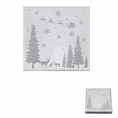 Image of Christmas Set of 4 Glass Coasters Glitter Silver Woodland Design