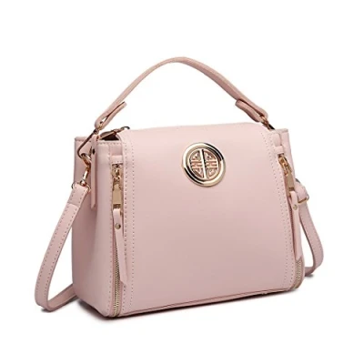 Image of Miss Lulu Women Handbags Pu Leather Casual Travel Ladies Top Handle Crossbody Shoulder Messenger Bag Small Tote Light Golden Hardware (Pink)