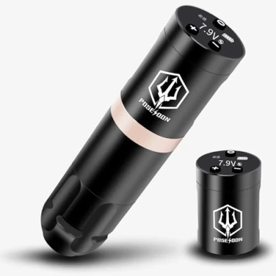 Image of POSEIDON Battery Tattoo Pen with Extra 1500mAh Capacity Wireless Power Machine Japan Coreless Motor Digital LED Display Equipment Supply for Professionals and Beginners