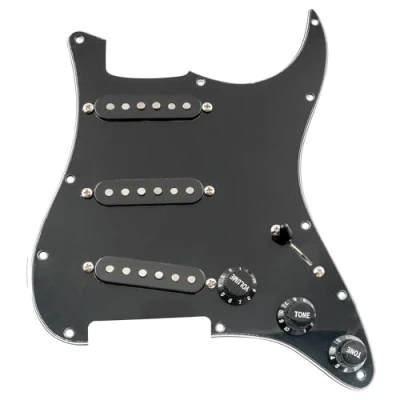 Image of Musiclily Pro SSS Pre wired Loaded Pickguard with Artec Pickups Staggered Alnico 5 Single Coil for Strat Style Electric Guitar, 3ply Black