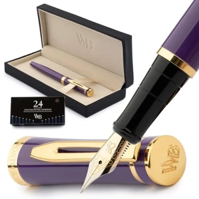 Image of Wordsworth &amp; Black Fountain Pen Set, Medium Nib, Includes 24 Ink Cartridges and Refill Converter, Gift Case, Journaling, Calligraphy, Smooth Writing Pens [Velvet Purple], Perfect for Men Women