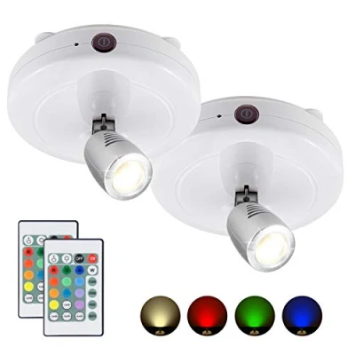 Image of HONWELL Wireless LED Spotlight Battery Operated Ceiling Spotlights with Remote Control, RGB Dartboard Lights Timer Accent Lights, Rotatable Picture for Dartboard, Picture, White, 2 Pieces