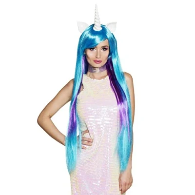 Image of Boland 85817 Unicorn Wig with Horn, Blue, One Size