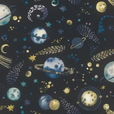 Image of WPE® Kids World Celestial Skies Wallpaper Navy Dark Blue Galaxy Moon Design, Non Woven Paste The Wall, Rasch 300956