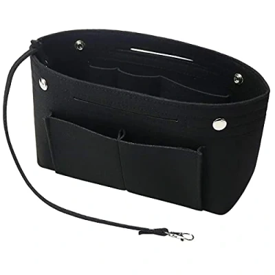 Image of Soyizom Felt Handbag Purse Organiser Liner Shaper Insert Bag in with Keychain for Speedy Neverfull, 8 Colors（Black，Large）