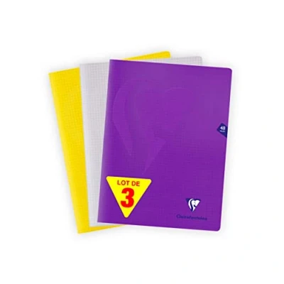 Image of Clairefontaine 293312AMZ Set of 3 Mimesys Stapled Notebooks 24x32 cm 48 Pages Small Squares White Paper 90 g Polypro Covers Assorted Colors (Clear, Yellow and Purple)