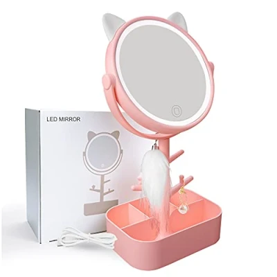Image of Nonebranded Makeup Mirror with Kitten Shape for Cute Room Decor Dressing Table Lights and Girls Gift(Pink)