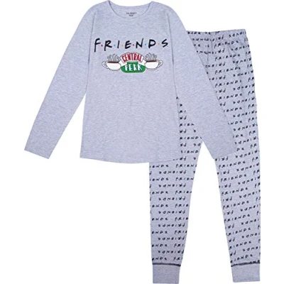 Image of Official Girls Friends Pyjamas, Central Perk Pjs, Cotton Pyjamas for Teenage Girls, Ages 8 to 15 Years Old (10 11 Years) Grey