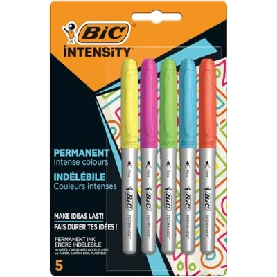 Image of Bic Marking Intense Permanent Markers, Assorted Colours, Pack of 5