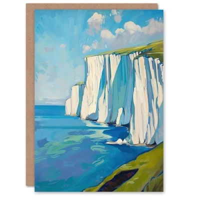 Image of Artery8 Greeting Card White Cliffs of Dover Coastal Landscape painting Blank For All Him Or Her Art Birthday