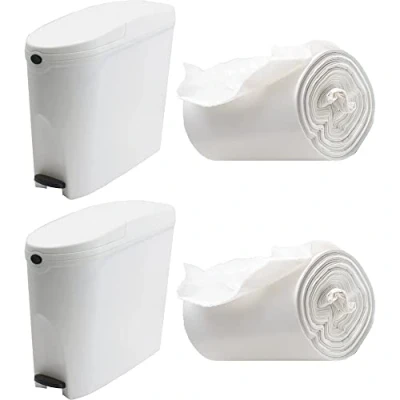 Image of Pro Kleen Sanitary Bin 20L &amp; 100 Liners Slimline Washrooms Toilets Hygienic Disposal Pedal Container Bins for Female Ladies And Baby Hygiene Products 20 litres White