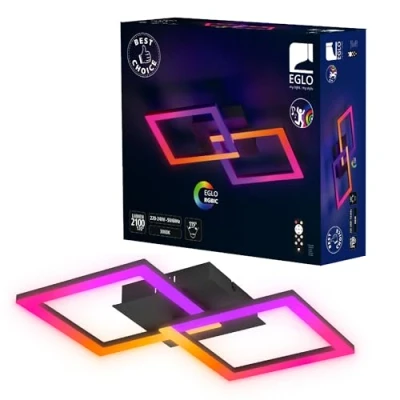 Image of Eglo LED Ceiling Light Fixture RGBIC, Colour Changing lamp with Effects and Remote Control, Gaming Room Setup Party Decoration, Warm White RGB, Black Metal