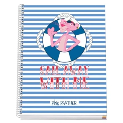 Image of DOHE A4 Squared Notebook Spiral Binding, 100 Sheets of 90 g/m², 5 mm Square, Hardcover, Pink Panther Sailing, School Supplies