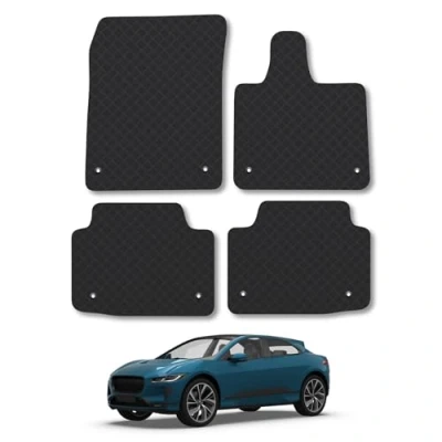Image of Rubber Car Mats Compatible with Jaguar I Pace (2018 ) Tailored Fit Floor Set Accessory Black Custom 4 Pieces Clips Anti Slip Backing, Heavy Duty &amp; Waterproof