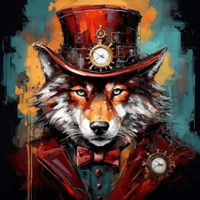 Image of PPTRTYQT Colorful Red Wolf Rose Steam Punk, Paint by Numbers DIY Canvas Oil Painting Kit for Adults Beginner with Brushes and Acrylic Pigment,16 X 16 Inch,with Frame