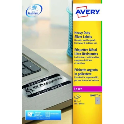 Image of Avery L6013 20 Resistant Labels sheets 1 per Sheet