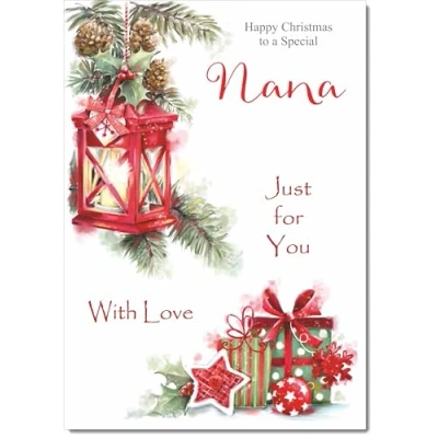 Image of doodlecards Nana Christmas Card Lamp and Parcels Medium Size for with Plain Envelope