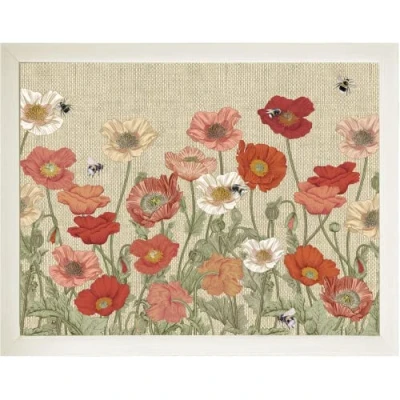 Image of Trove Trays Poppy Flower and Bees Lap Tray: Bean Bag Tray with cushion, Laptop Desk, Padded Food Table For Eating, Muted Orange, Red, Yellow, White, Green, 41 x 32 8cm