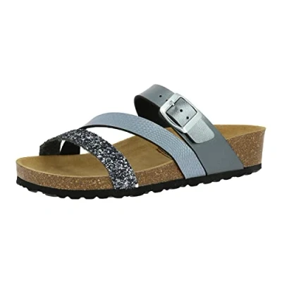 Image of Lico Women&#039;s Natural Glitter Mules, Charcoal, 8 UK