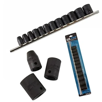 Image of US Pro 12pc 3/8&#039;&#039;Dr Shallow Impact Sockets on Rail Metric 8 19mm 6 Point Socket