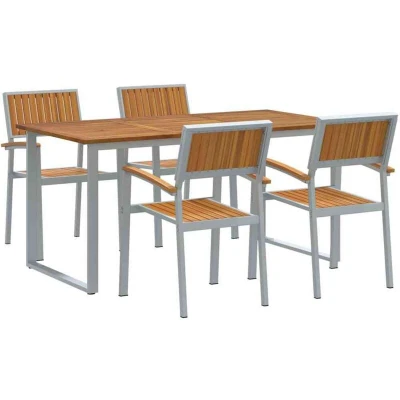 Image of vidaXL 5 Piece Garden Dining Set Grey Steel and Solid Wood Acacia