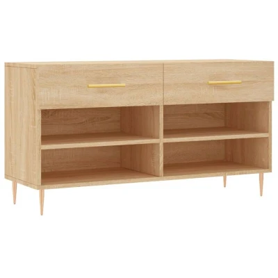 Image of vidaXL Shoe Bench in Brown Oak, Modern Style Engineered Wood Storage with Drawers and Shelves, Suitable for Entryway, Living Room, Bedroom