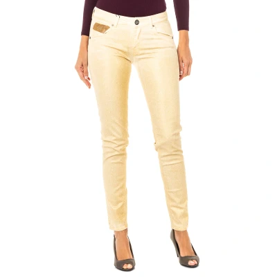 Image of La Martina Womens Shiny effect stretch pants with skinny cut hems HWT012 woman Gold Cotton Size 28 (Waist)