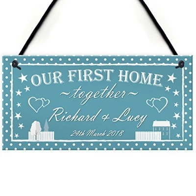 Image of RED OCEAN Personalised First Home Together Housewarming Hanging Plaque Friend Family Couple Gift Sign