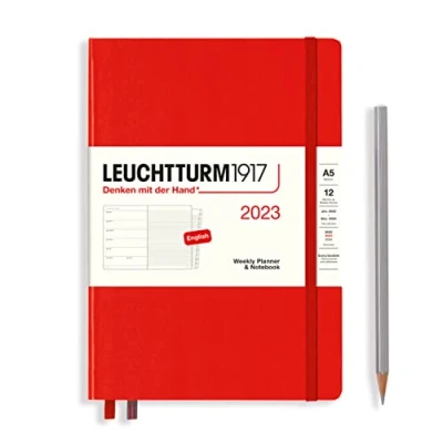 Image of LEUCHTTURM1917 365881 Weekly Calendar &amp; Notebook Medium (A5) 2023, 12 Months, Red, English