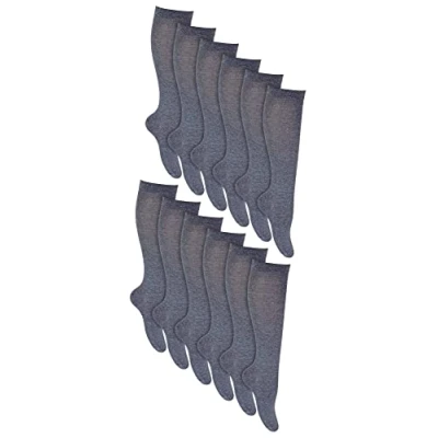Image of 12 Pair Multipack Girls Knee High Socks Breathable Long Cotton School Color Option Grey, Black, White, Blue (8 11 Years, Grey)