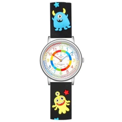 Image of Alienwork Kids Children&#039;s Teacher Watch Boys Girls Silver Strap Black Multi Coloured Kid Waterproof 5 ATM Learning Time