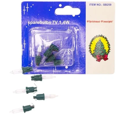 Image of Christmas Concepts® Pack of 4 Clear Push in Spare Bulbs &amp; 1 Fuse Bulb 7V 1.4W Replacement