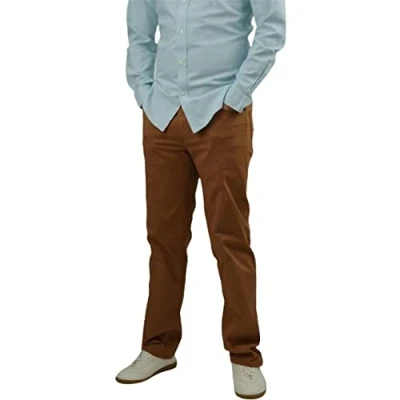 Image of Popoqo Mens Chino Trousers Slim Fit Stretch Casual Jeans Cotton Toffee Brown Pant, 36W / 32L