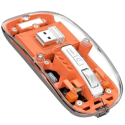 Image of MAGIC REFINER Wireless Mouse, Slim Cordless Mouse Dual Mode Bluetooth 5.1/2.4G, Silent Rechargeable Transparent Computer 2400 DPI 4 Adjustable, Battery Level Visible, for Laptop/PC/MAC, Orange