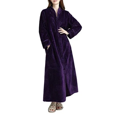 Image of Kinloy Ladies Extra Fluffy Dressing Gown Plus Size Waffle Terry Toweling Bathrobe Maternity Loungewear Night Robe Purple XL 14 20 UK