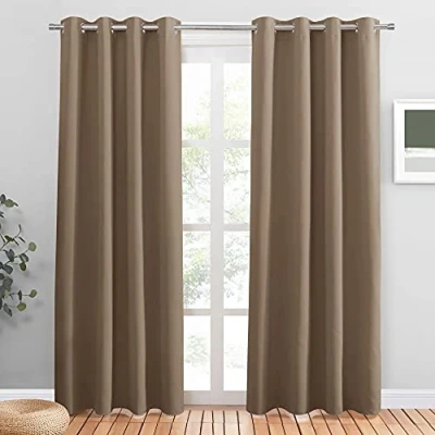 Image of PONY DANCE Blackout Curtains Eyelet 84 inch Length Curtain Draperies for Dining Room Large Window Thermal Blind Drapes Energy Save, 2 Panels, 52 in Wide by Drop, Mocha