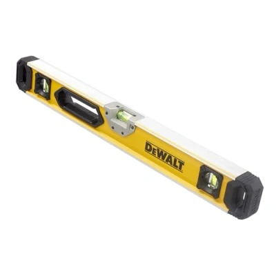 Image of DeWALT Box Beam Level 60cm Solid Block vials and Durability 2 Vertical 1 Horizontal Vial Centre is Also magnified for Maximum Readability 0.5mm/m Accuracy on Faces of The